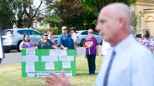 Premier Peter Gutwein and Attorney-General Elise Archer met with Westbury residents ahead of a community consultation meeting around the Government's preferred northern prison site. Picture: PATRICK GEE