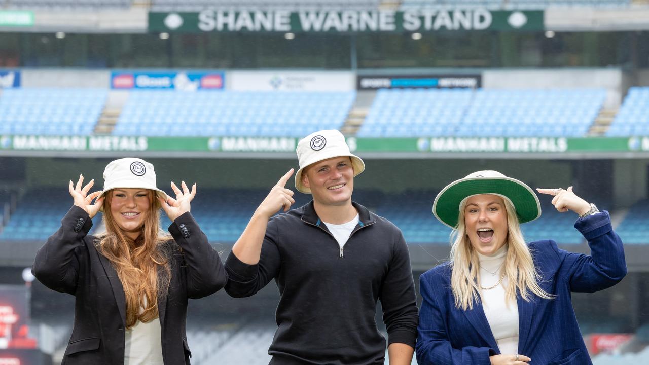 Jackson, Summer (left) and Brooke in front of the Shane Warne Stand. Picture: Jason Edwards