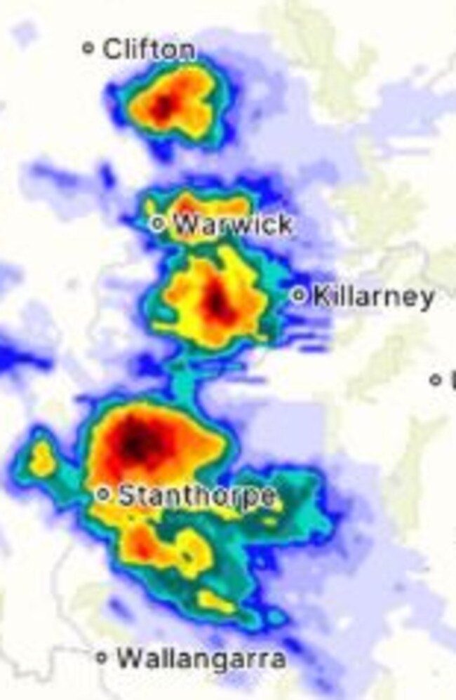 Severe thunderstorms are active across the southern Darling Downs.