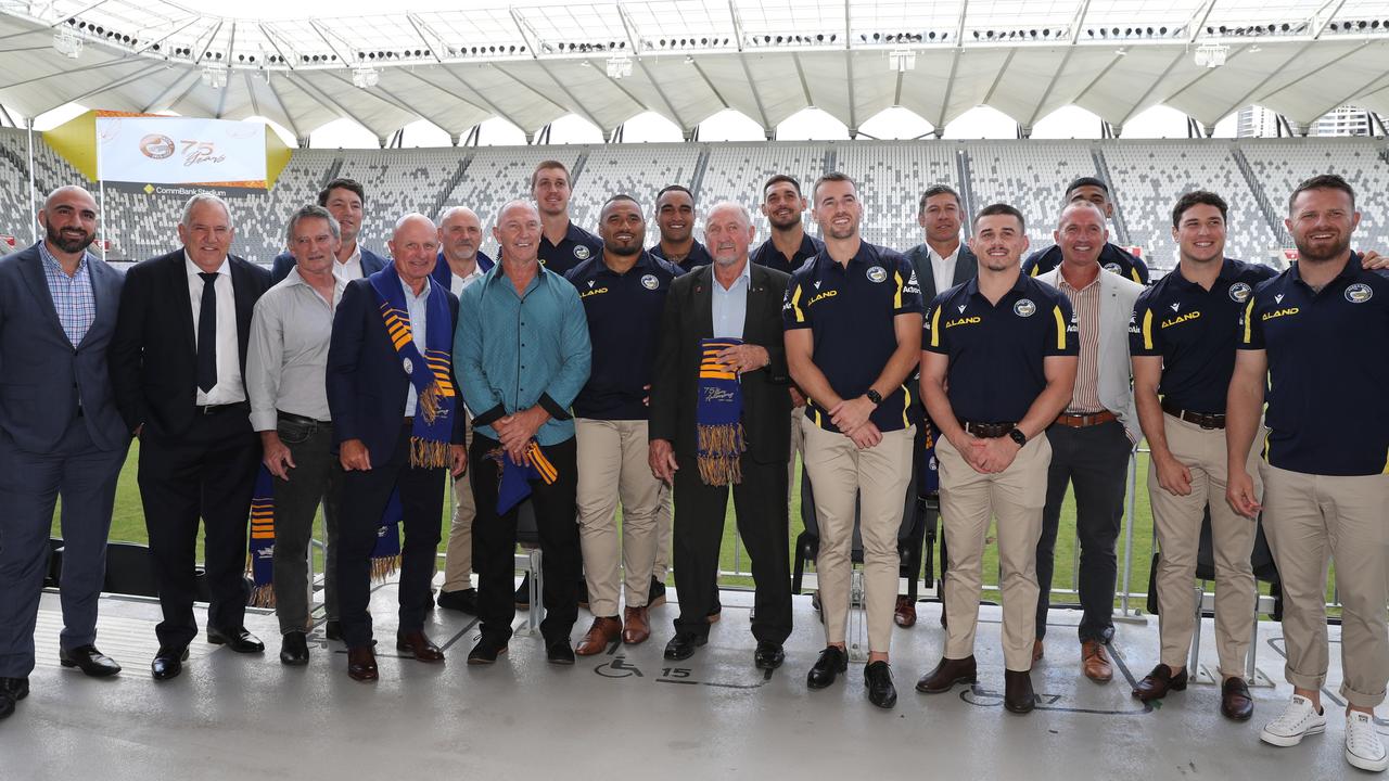 Former Eels greats and current Parramatta players celebrated the club’s 75th anniversary at CommBank Stadium. Picture: David Swift