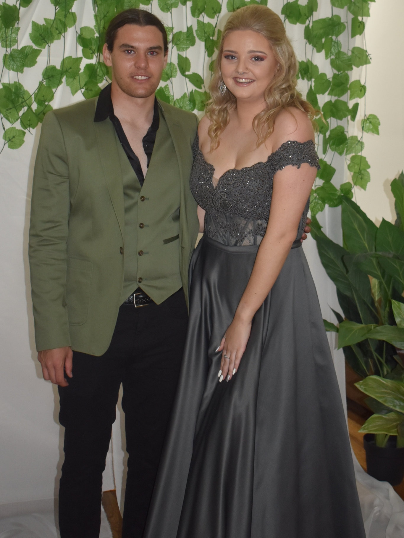 <p>Lily Nichol and Kai Stack having fun at the St James Lutheran College formal.</p>