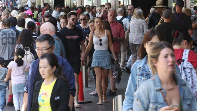 Christmas crowds pack the Bourke Street Mall in 2019. Picture: David Crosling