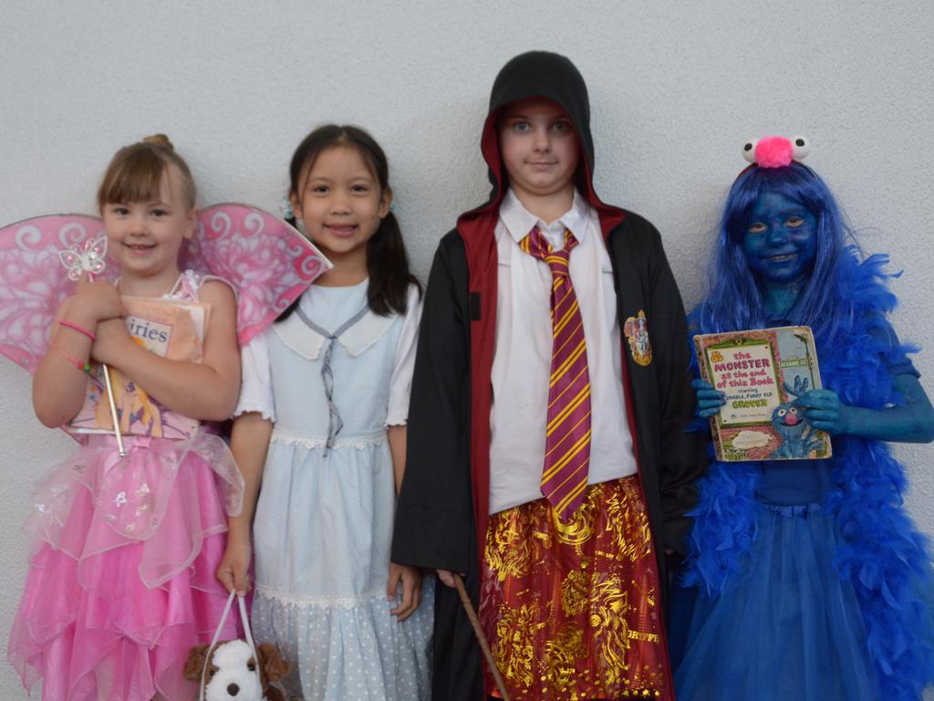 Sacred Heart Primary School students have dressed up for book week (from left) Sophie Coombs, Audrey De La Cruz, Ruby Mortimer, and Ally Tanzer. Picture: Isabella Pesch