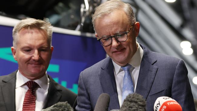 Labor leader Anthony Albanese with Chris Bowen, left, on Thursday. Picture: Liam Kidston