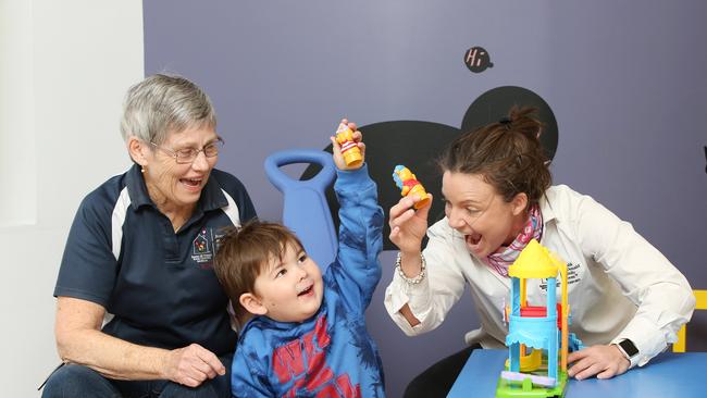 DoSomething Day 2017.:Volunteer Jenny Cooper,patient 2yo Jude Barns and family room co ordinator Kami Dibden at Ronald McDonald Family Room at Gosford Hospital relies on volunteers to ensure it operates successfully.pic Sue Graham