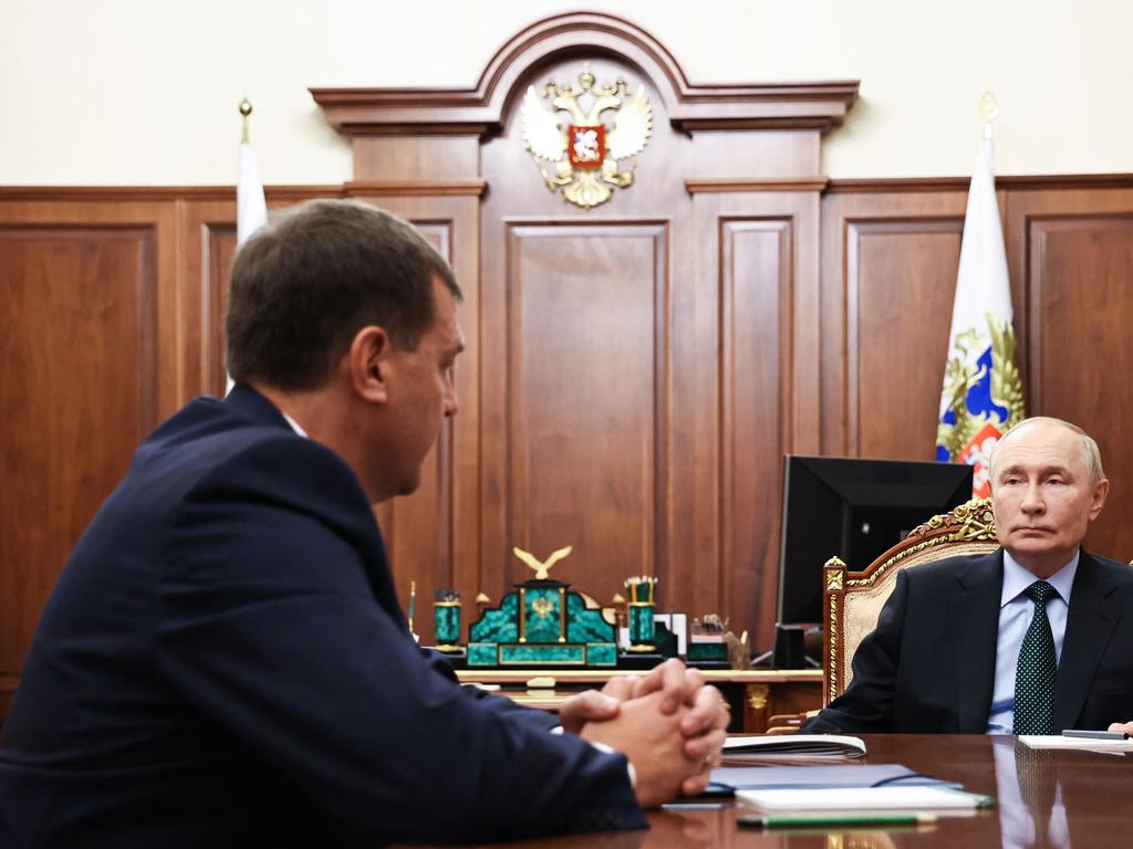 In this pool photograph distributed by the Russian state agency Sputnik, Russia's President Vladimir Putin meets with Yevgeny Balitsky, the Moscow-installed head of the Zaporizhzhia region of Ukraine, at the Kremlin in Moscow on November 18, 2024. Picture: Vyacheslav PROKOFYEV / POOL / AFP