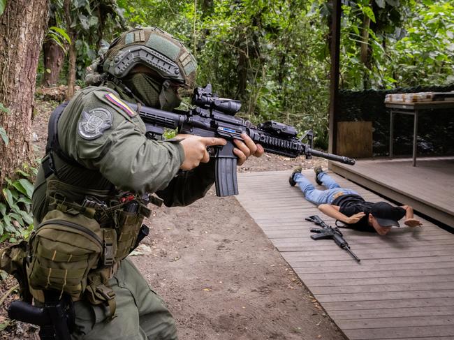 Colombian National Police prepare for raids at an anti-narcotics training camp. Picture: Jason Edwards