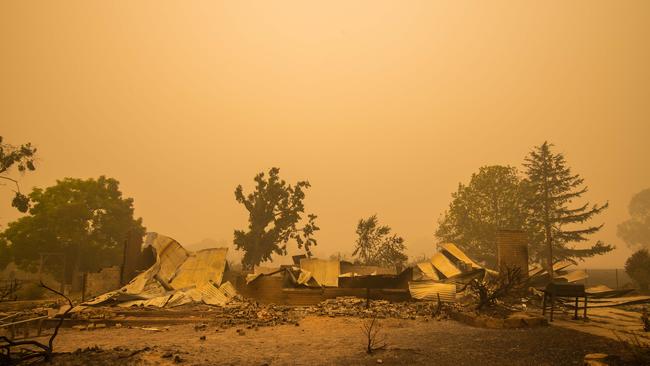 Burnt property in Cudgewa, near Corryong. Picture: Jason Edwards