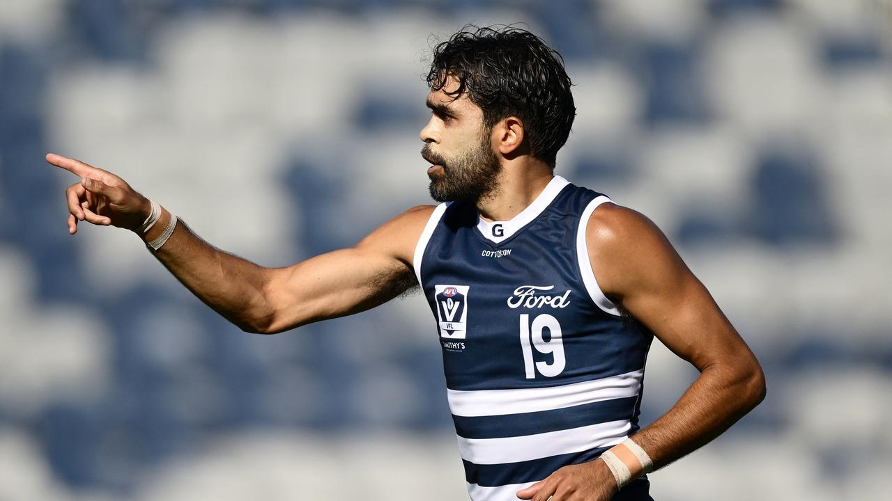 Jack Martin played a half in Geelong’s VFL practice match against Essendon. Picture: Quinn Rooney/Getty Images