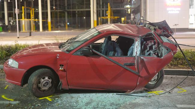 Scene of the crash involving Advertiser journalist Ben Hyde on West Tce, Adelaide on October 4, 2021. Picture: SA Police