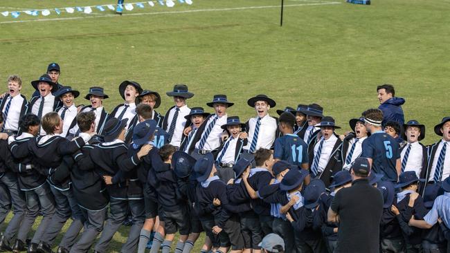 Brisbane Grammar run onto the field in the GPS 1st XV Rugby game between Brisbane Grammar and Gregory Terrace at Northgate, Saturday, July 30, 2022 - Picture: Richard Walker