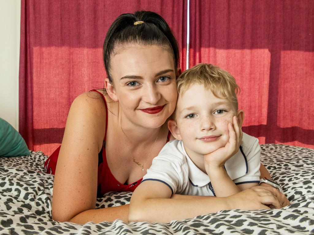 Isabella Pearson with six-year-old son Rian at their home in Logan Village. Picture: Richard Walker