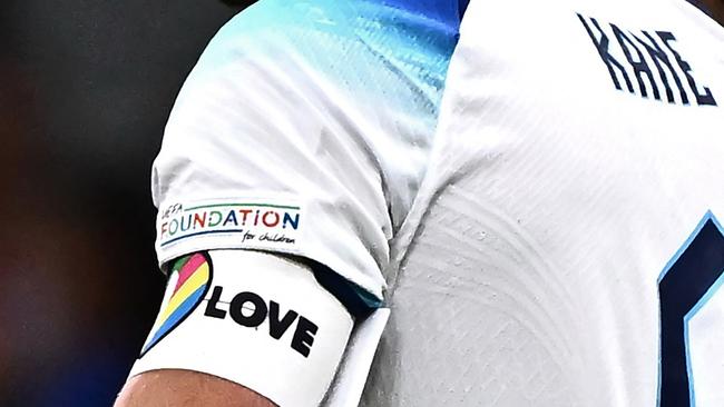 England captain Harry Kane wearing a rainbow armband against Italy