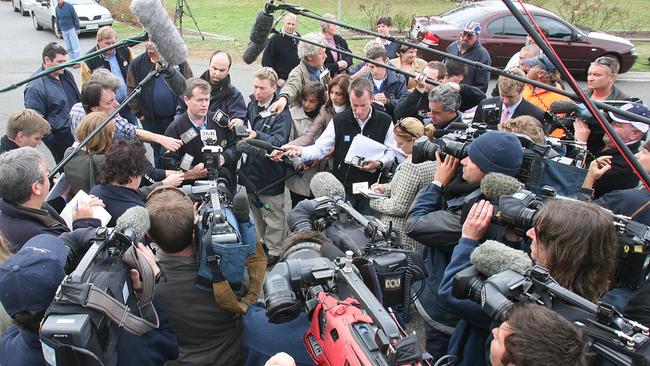 Bill Shorten speaks to the media outside the Beaconsfield gold mine, where Todd Russell and Brant Webb were trapped in 2006.