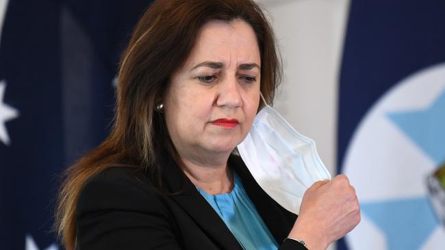 Queensland Premier Annastacia Palaszczuk at Tuesday’s Covid-19 press conference. Picture: NCA NewsWire/Dan Peled