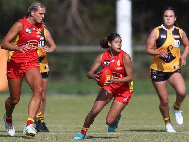 Heidi Talbot of the Gold Coast Suns U18 women's academy in action during the 2024 Coates Talent League. Picture: Rob Lawson/AFL Photos.