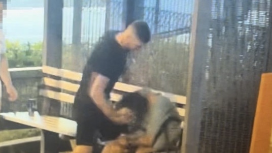 CCTV footage of Dominic Spiros' attack on another man at a Southport bus stop. Picture: contributed