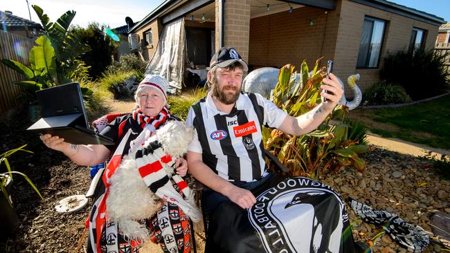 Story about footy fans who won't be able to have many people around to watch the Grand Final. Darren Joseph and his Mum Christine Joseph in their house at Brookfield. Picture: Jay Town