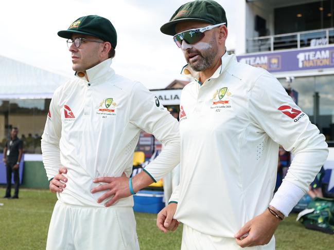 Todd Murphy, left, with Nathan Lyon in Galle Picture: Getty Images