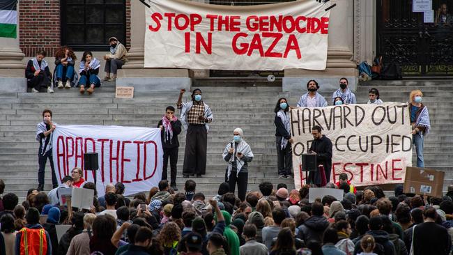 Supporters of Palestine gather at Harvard University to show their support for Palestinians in Gaza at a rally in Cambridge, Massachusetts.