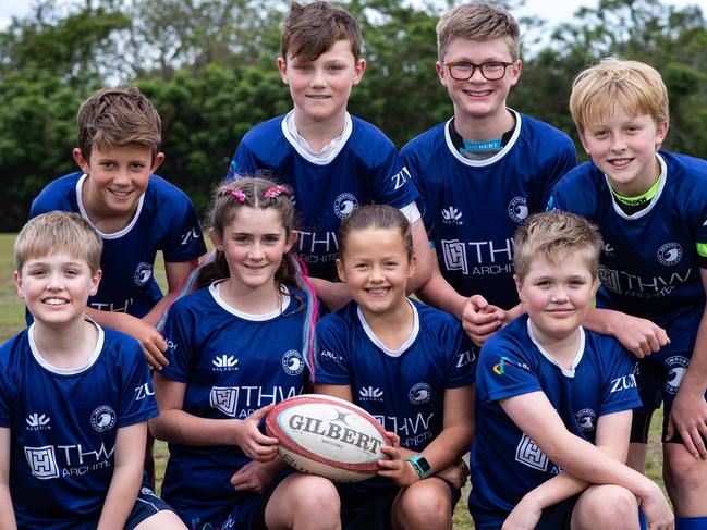 AAP - MANLY DAILYPortraits of girls and boys rugby sevens players from assorted teams all competing in a new event on the beaches this month taken in Newport on 12th October 2019.Pictured (L-R) are:Aaston McCauley (11)Mathijs Diaz (11)Eddie Bryant (11)Max Baker (11)William Burke(11)Ruby Ryan (10)Leilani Ainscough (9)Lachlan Burke (11)All kids from Newport except the Burke kids from Mona Vale.AAP Image / Julian Andrews).