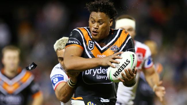 Wests Tigers back-rower Luciano Leilua has agreed a contract with the Cowboys from 2023, but could join the club earlier. Picture: Mark Nolan/NRL Photos