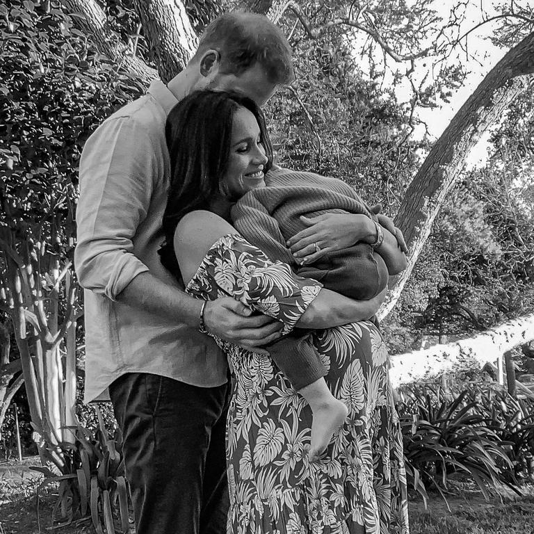 Harry and Meghan with Archie after announcing they were having a baby girl. Picture: Misan Harriman/The Duke and Duchess of Sussex via Getty Images.