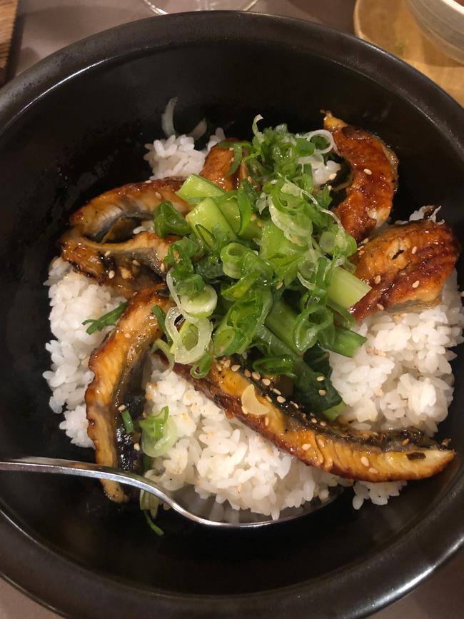 Eel and rice bowl at Wasai Japanese restaurant, Adelaide