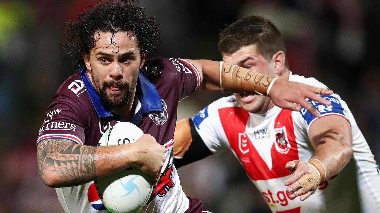 Josh Aloiai was solid for the Sea Eagles before going off with an injury. Picture: Jason McCawley/Getty Images