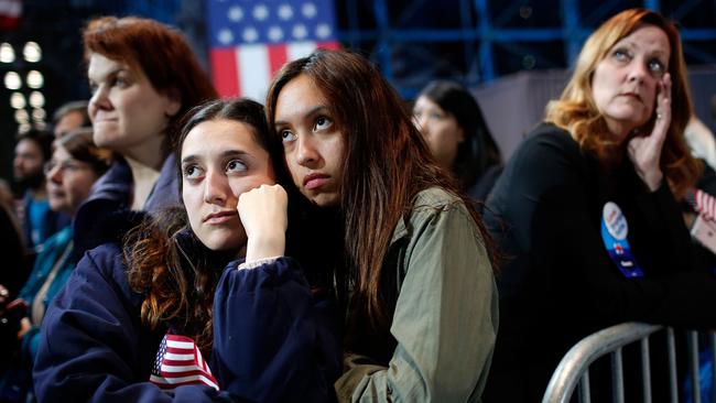 Glum faces all around at the Clinton camp. Picture: Win McNamee/Getty