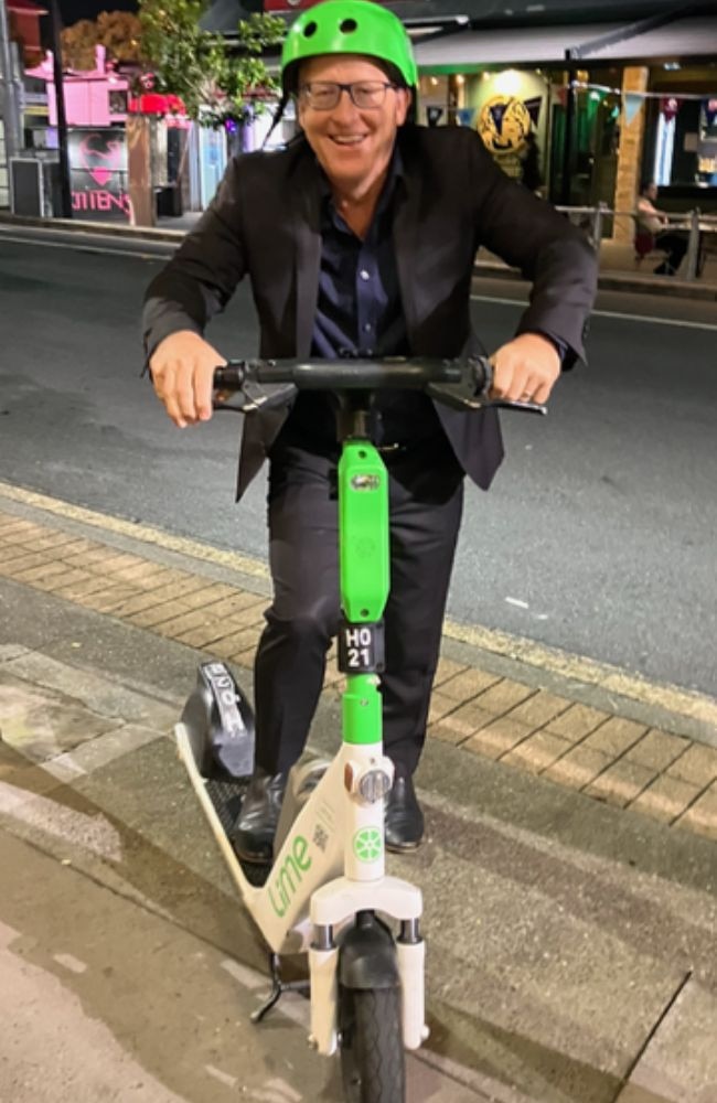 Brent Read saving on Uber/taxi expenses by using Lime scooters to get around Brisbane. Picture: Supplied.