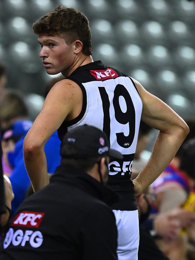 Mitch Georgiades suffered a hamstring injury against the Bulldogs. Picture: \Quinn Rooney/Getty Images