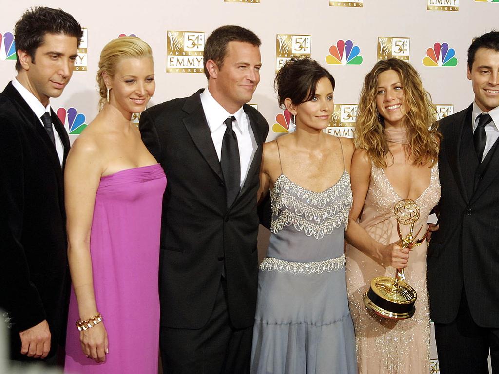 The cast of Friends: David Schwimmer, Lisa Kudrow, Mathew Perry, Courteney Cox Arquette, Jennifer Aniston, and Matt LeBlanc. Picture: Lee Celano/AFP