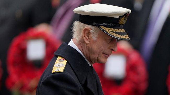 King Charles III attends the Remembrance Sunday ceremony. Picture: Pool/AFP