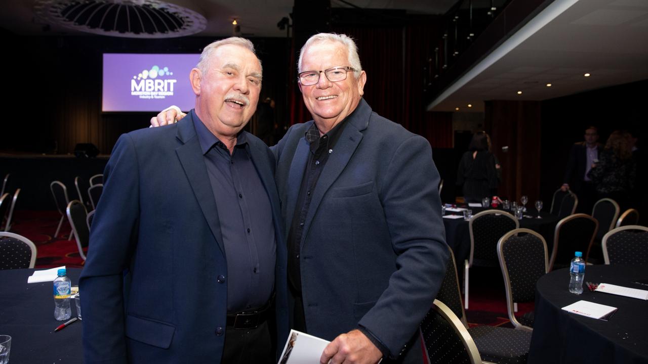 Daniel Wos from Polyworld and Noel Powell RDA at the Business Moreton Bay Region interactive luncheon. Picture: Dominika Lis.