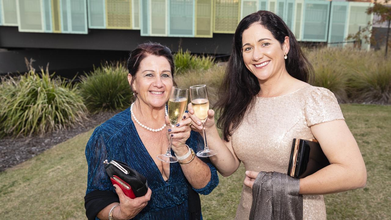 Letitia Robertson (left) and Sonya Parker at LifeFlight Toowoomba Gala at The Goods Shed, Saturday, May 6, 2023. Picture: Kevin Farmer