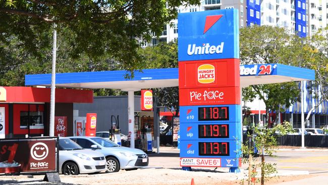 Fuel prices at Smith St United. UPL prices suddenly shot up from 108.7c/l to about 119.7c/l earlier this week. Picture: Katrina Bridgeford