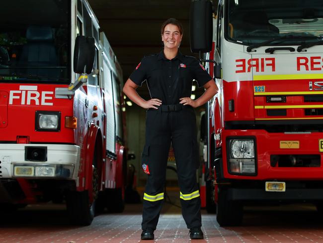 Junior firefighter Kiah Taylor at City of Sydney Fire Station. Picture: Justin Lloyd