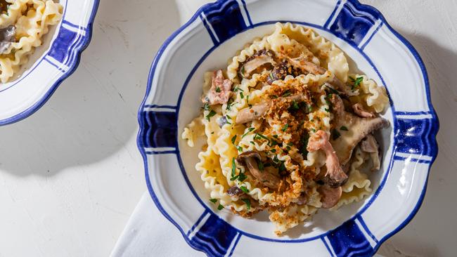 Mushroom pasta with a crunchy topping. Photo: Nikki To / TWAM