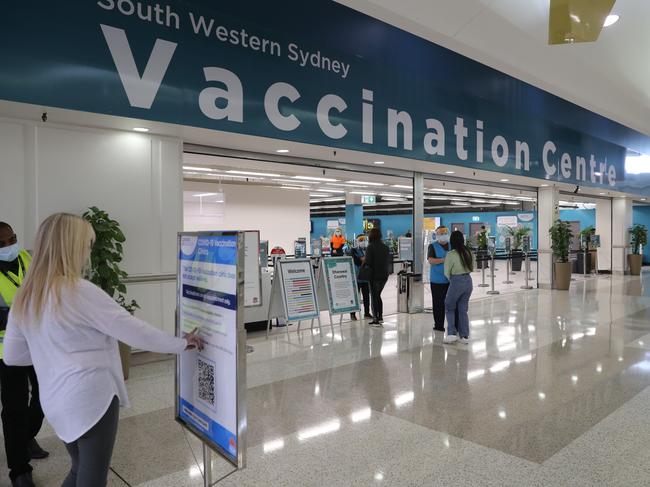 SYDNEY, AUSTRALIA - NewsWire Photos JULY 26, 2021 - A new mass vaccination centre at Macquarie Fields in Sydney's south-west opened earlier today. No queues were to be seen.Picture: NCA NewsWire / Christian Gilles