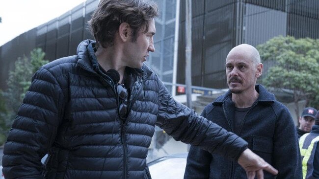 Nash Edgerton on set with actyor and series writer Scott Ryan for Mr Inbetween. Picture: Supplied.