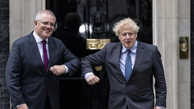 Boris Johnson welcomes Mr Morrison to 10 Downing Street on June 14. Picture: Getty