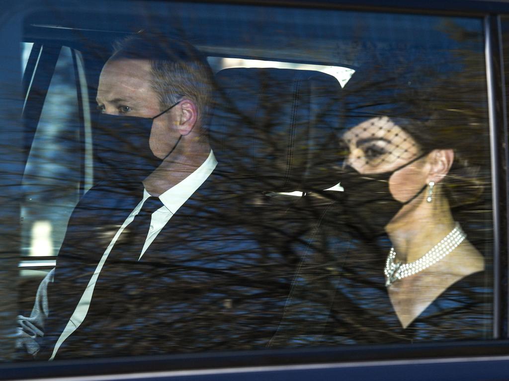 Prince William and Kate leave Kensington Palace for Windsor Castle for the funeral of Prince Philip. Picture: Beretta/Sims/Shutterstock