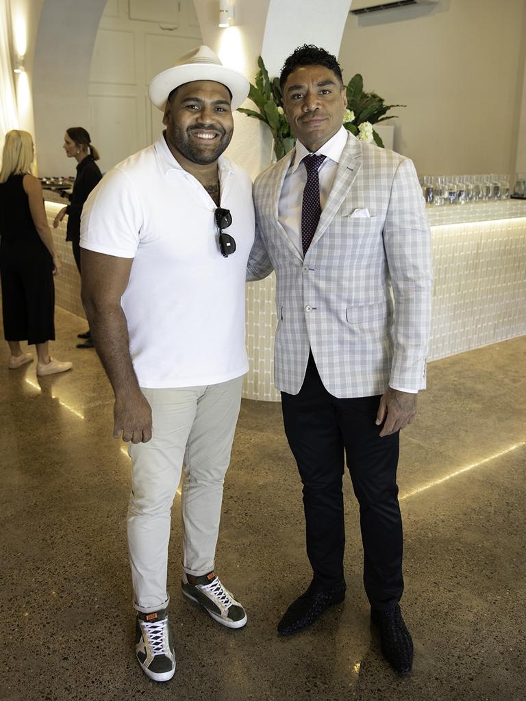 Sam Thaiday and Willie Tonga at the launch of the Carl Webb Foundation at The Lussh, Woolloongabba. Socials: Damien Anthony Rossi | Picture: Nick Mehaffey (Weekend Ritual)