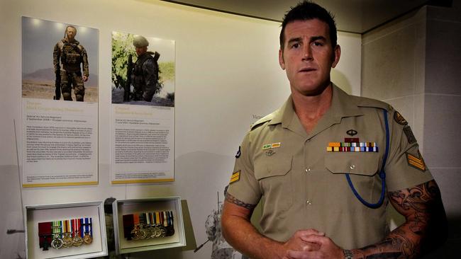 Mr Roberts-Smith received a Victoria Cross, Medal for Gallantry and other medals, what were put on display in the Hall of Valour at the Australian War Memorial. Picture: Strange Ray