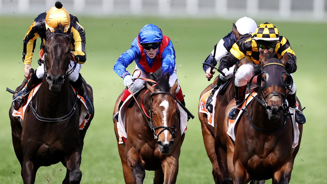 Zaaki (middle, blue cap) finished a disappointing 3rd in the Might And Power at Caulfield and won’t get his chance to redeem himself at the Cox Plate.