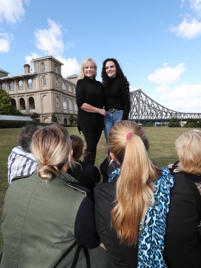 Katy O'Connell and younger daughter Chloe talking to teachers at All Hallows’ School about meningococcal disease. Pic: Annette Dew