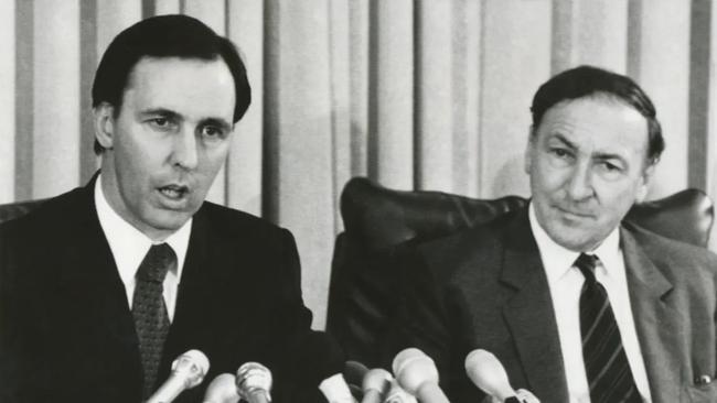 Treasurer Paul Keating with RBA governor Bob Johnston in 1983.
