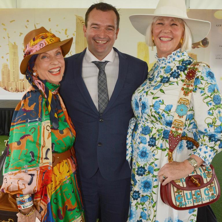 Lorilie Cunningham, Aaron Lang and Kimberly Gardner at the Gold Coast Cup at Gold Coast Turf Club, Bundall on Saturday, May 7. Picture: Regina King