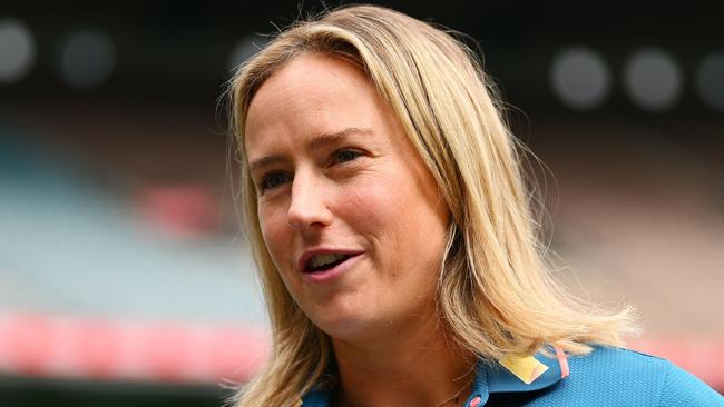 MELBOURNE, AUSTRALIA - APRIL 30: Ellyse Perry speaks to media during Cricket Australia's Women and Girls Action Plan Launch at Melbourne Cricket Ground on April 30, 2024 in Melbourne, Australia. (Photo by Morgan Hancock/Getty Images for Cricket Australia)